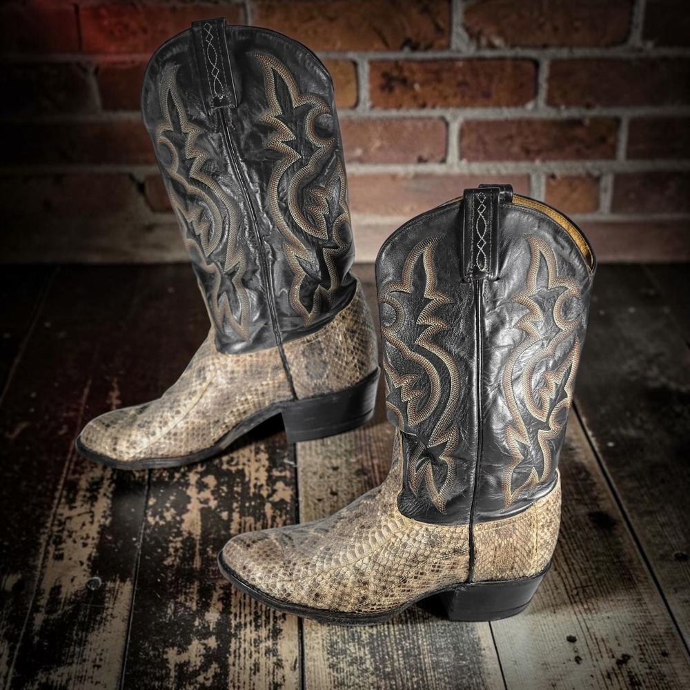 Vintage Tony Lama 8845 Snakeskin Cowboy Boots Mens 10 D Diamondback Rattlesnake